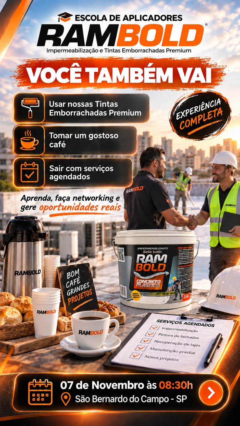 Escola de Aplicadores Rambold — você também vai: tintas emborrachadas, café e serviços agendados